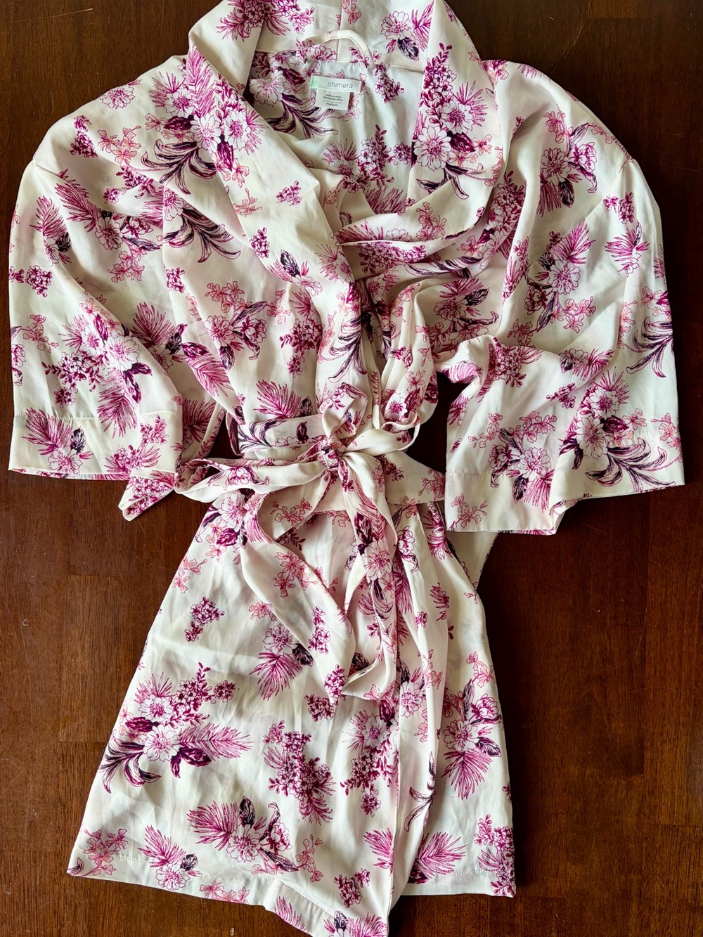 Shimera Cream Floral Robe with Pink & Purple Print